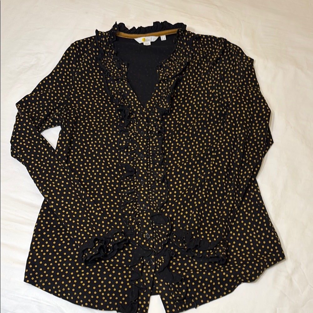 Boden Black and Gold Polka Dot Blouse